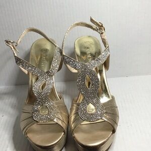 KAJIALI 7.5 Vintage Gold toned with rhinestone Strappyuppers 4’ Gold Embellished